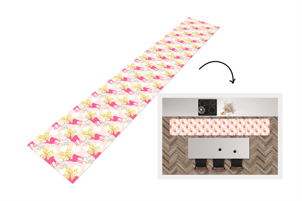 KitchenYeah Keukenloper - Loper keuken - Hert - Roze - Patronen - Keukenloper vinyl, foto 5