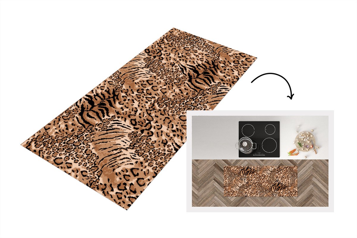 KitchenYeah Keukenloper - Loper keuken - Patronen - Tijger - Luipaardprint - 120x50 cm - Keukenloper vinyl Multicolor