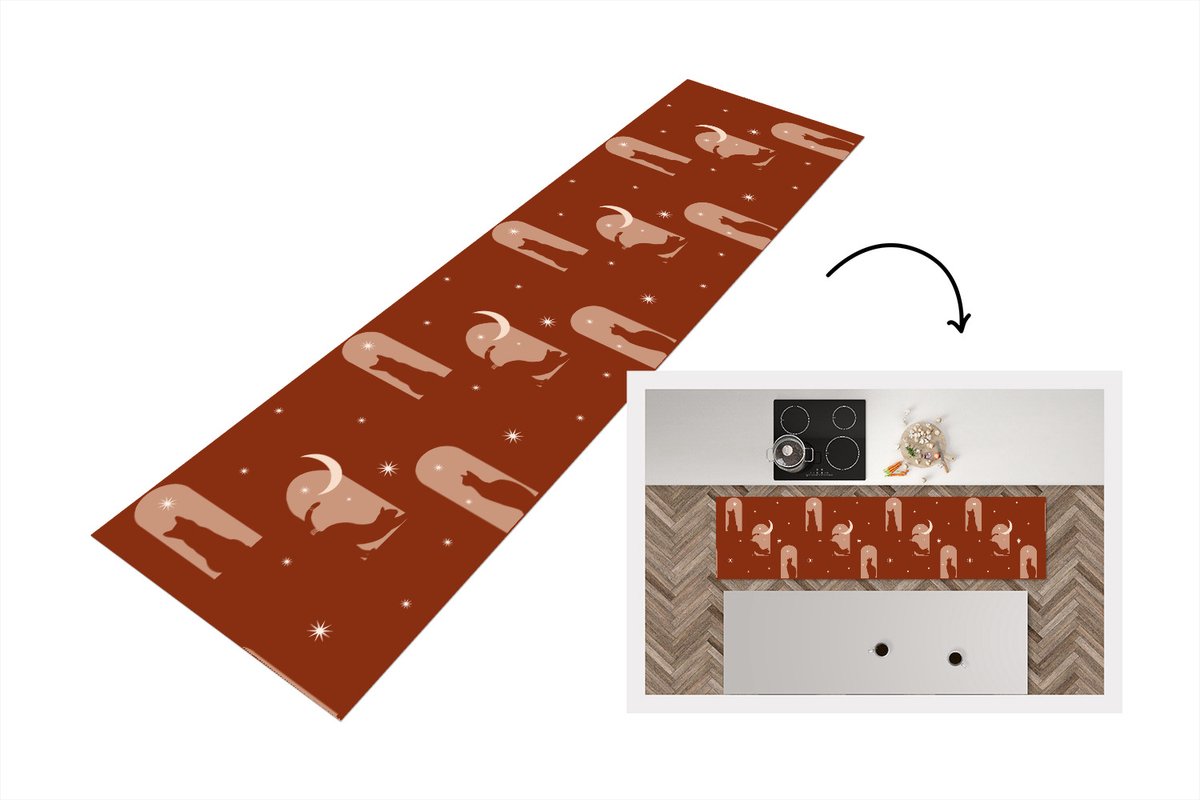 KitchenYeah Keukenloper - Loper keuken - Sterren - Kat - Design - 240x60 cm - Keukenloper vinyl Multicolor