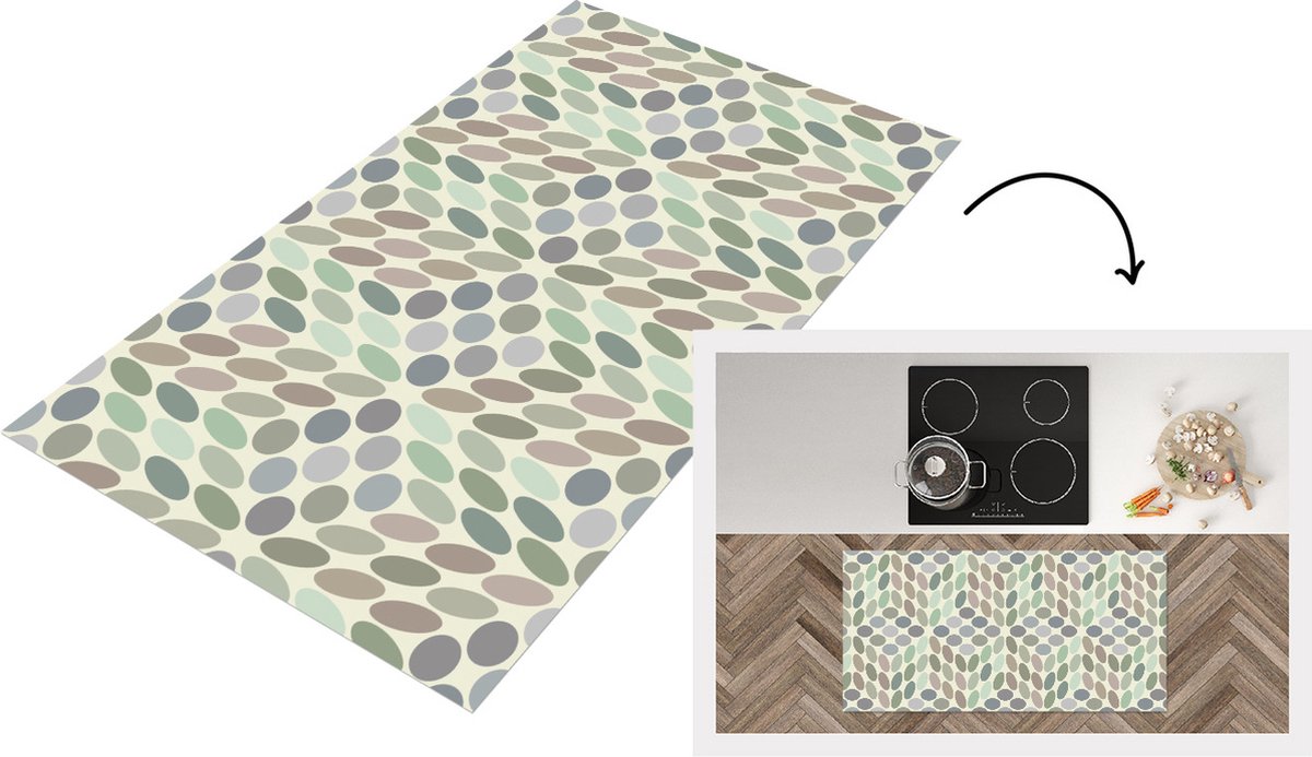 KitchenYeah Keukenloper - Loper keuken - Vintage - Stippen - 3D - Patroon - 120x60 cm - Keukenloper vinyl Multicolor