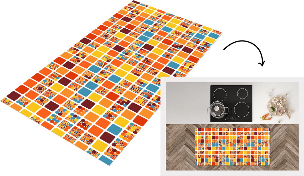 KitchenYeah Keukenloper - Loper keuken - Patronen - Seventies - Stad - 120x60 cm - Keukenloper vinyl Multicolor