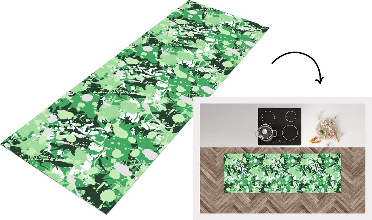 KitchenYeah Keukenloper - Loper keuken - Patronen - Groen - Camouflage - 150x50 cm - Keukenloper vinyl Multicolor