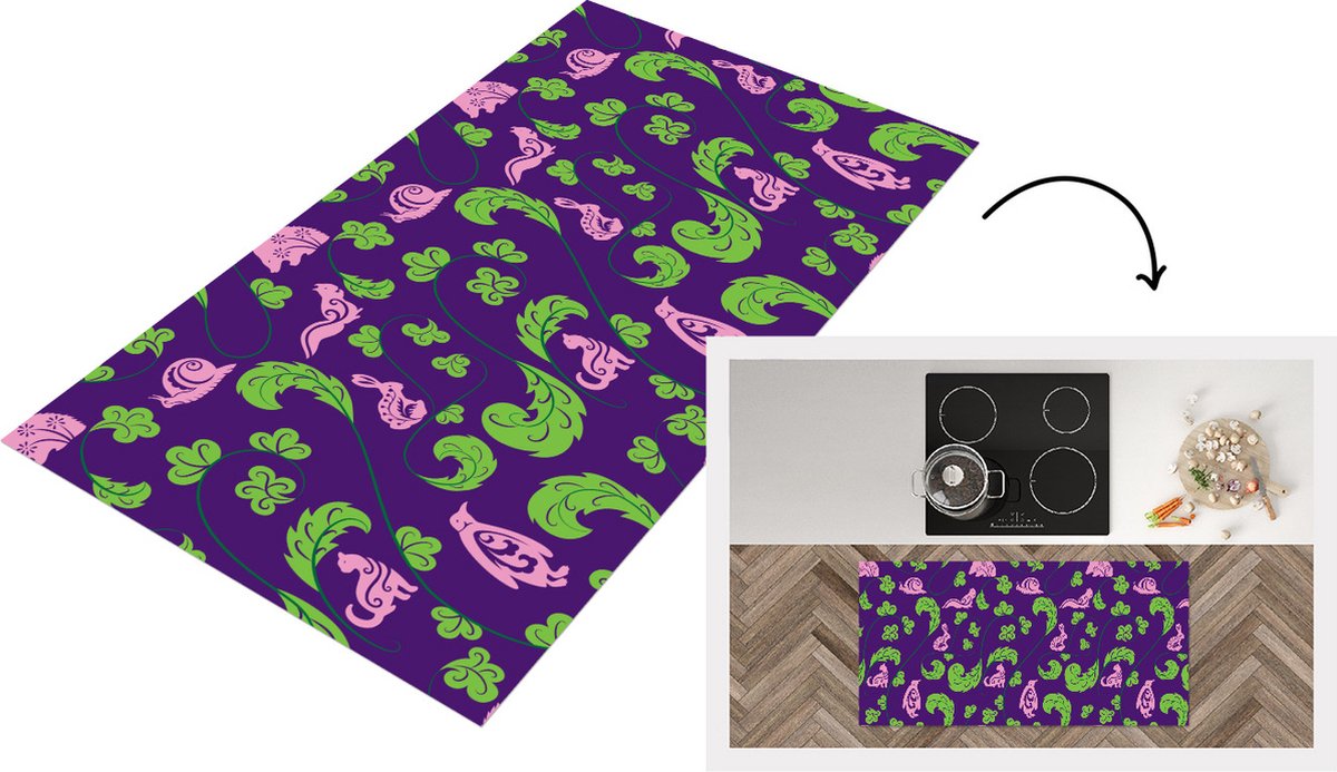 KitchenYeah Keukenloper - Loper keuken - Bladeren - Dieren - Patronen - 120x60 cm - Keukenloper vinyl Multicolor
