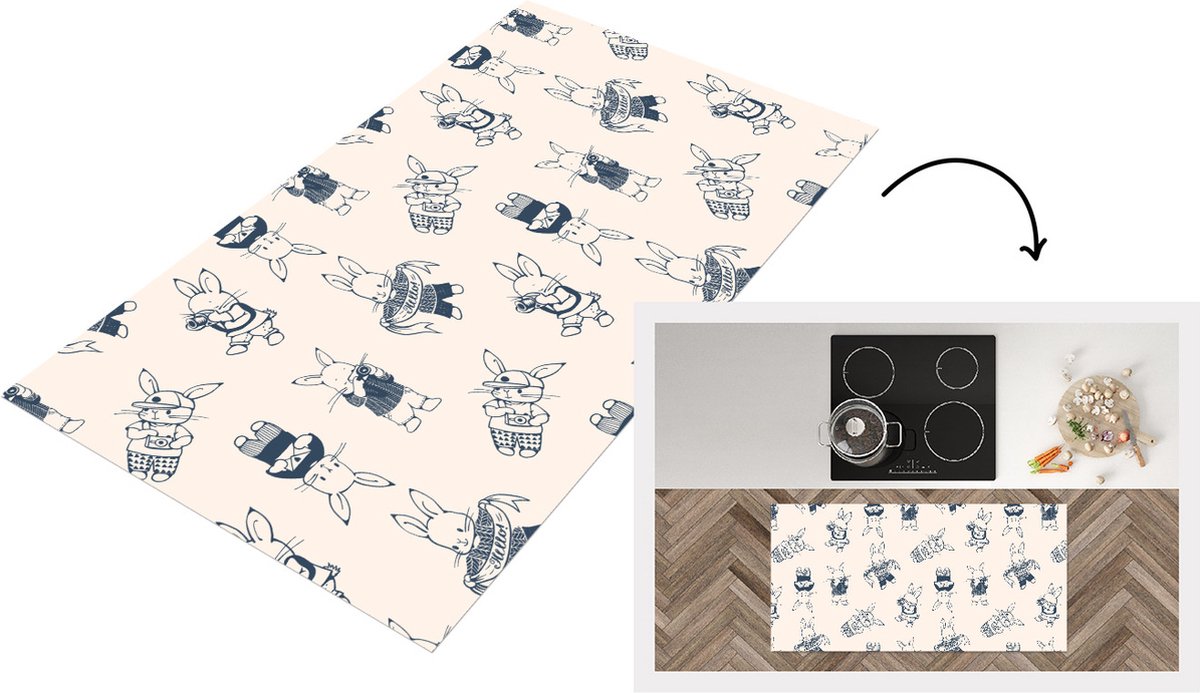 KitchenYeah Keukenloper - Loper keuken - Konijnen - Vintage - Patronen - 120x60 cm - Keukenloper vinyl Multicolor