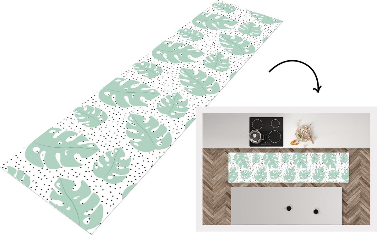 KitchenYeah Keukenloper - Loper keuken - Stippen - Monstera - Patronen - 240x60 cm - Keukenloper vinyl Multicolor