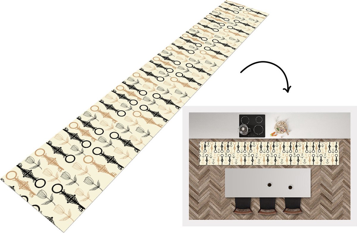 KitchenYeah Keukenloper - Loper keuken - Sleutel - Goud - Bloemen - Patronen - Keukenloper vinyl, foto 3