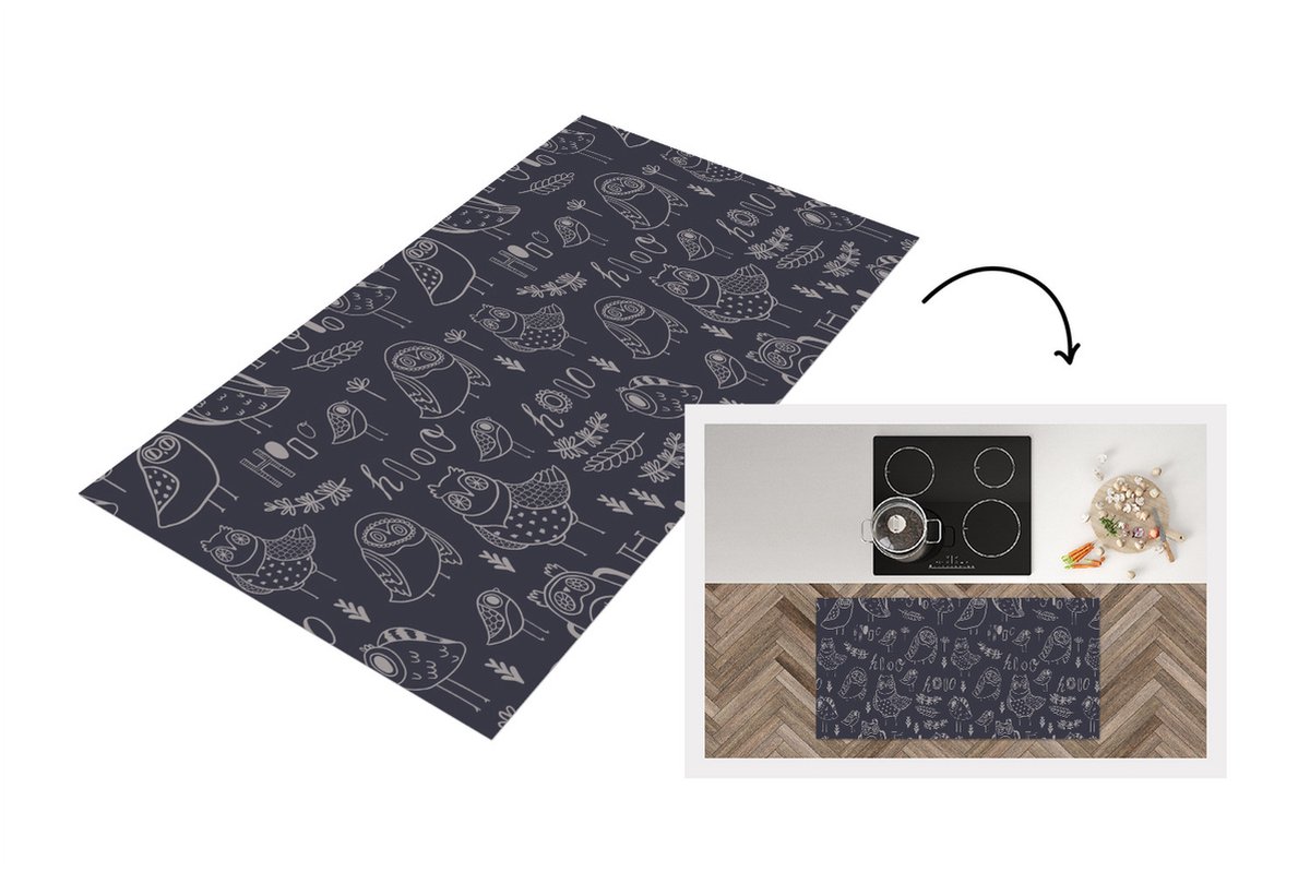 KitchenYeah Keukenloper - Loper keuken - Patronen - Vogel - Uil - 120x60 cm - Keukenloper vinyl Multicolor