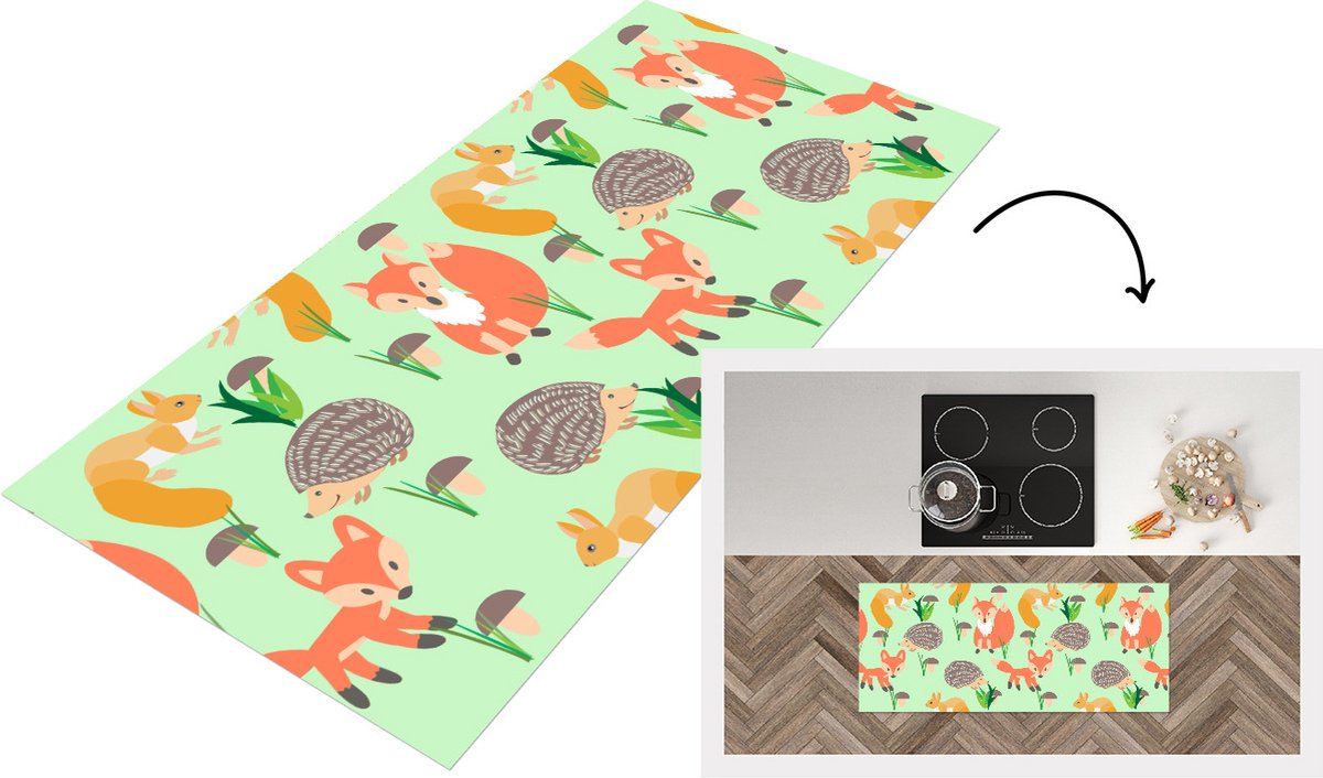 KitchenYeah Keukenloper - Loper keuken - Dieren - Patronen - Egel - 120x50 cm - Keukenloper vinyl Multicolor