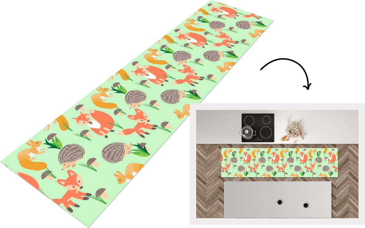 KitchenYeah Keukenloper - Loper keuken - Dieren - Patronen - Egel - 240x60 cm - Keukenloper vinyl Multicolor