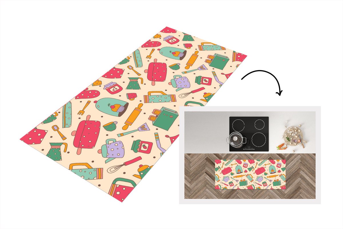 KitchenYeah Keukenloper - Loper keuken - Keuken - Thee - Patronen - 120x50 cm - Keukenloper vinyl Multicolor