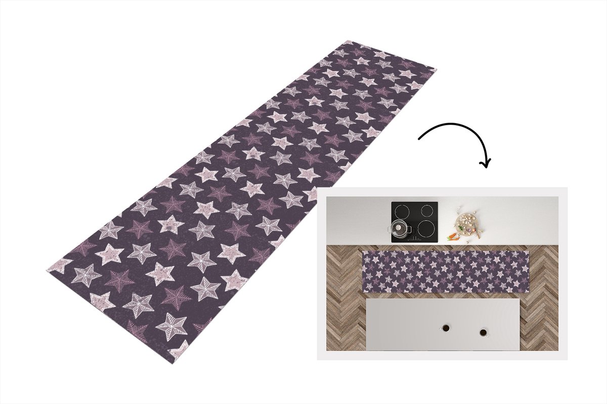 KitchenYeah Keukenloper - Loper keuken - Patronen - Christmas - Sterren - 240x60 cm - Keukenloper vinyl Multicolor
