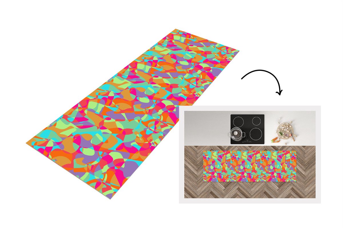 KitchenYeah Keukenloper - Loper keuken - Lavalamp - Regenboog - Patronen - Hippie - 150x50 cm - Keukenloper vinyl Multicolor