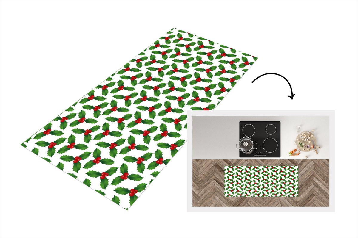 KitchenYeah Keukenloper - Loper keuken - Patronen - Kerstmis - Maretak - 120x50 cm - Keukenloper vinyl Multicolor