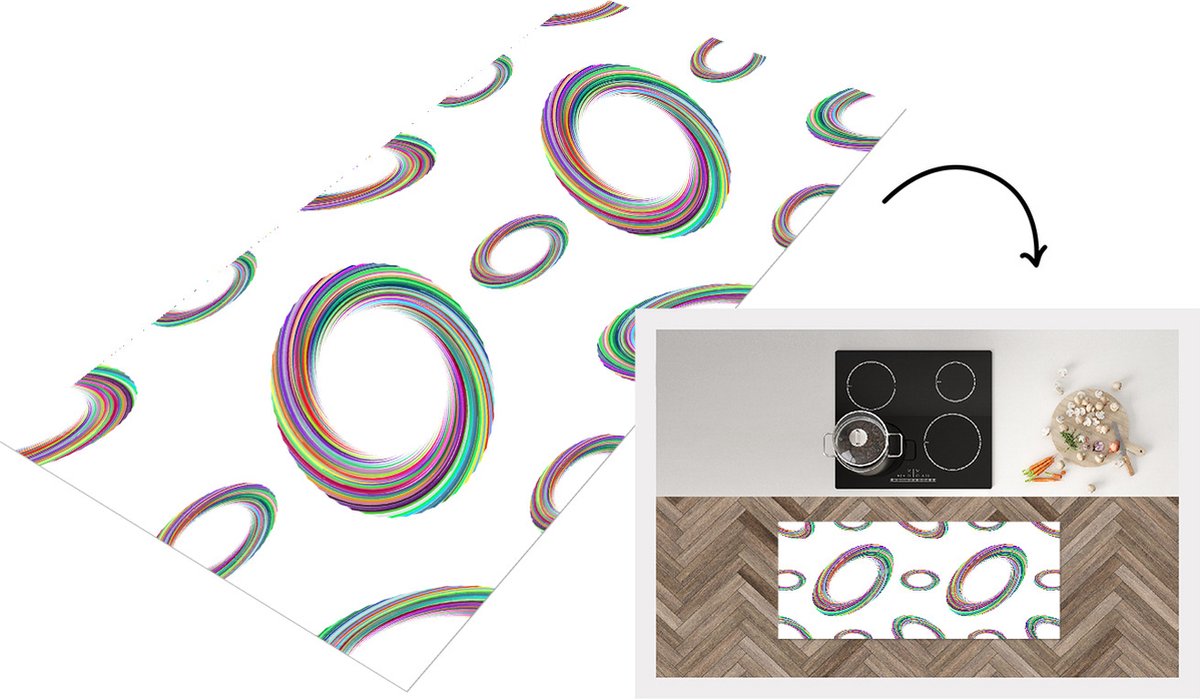 KitchenYeah Keukenloper - Loper keuken - Ring - Regenboog - Patronen - Keukenloper vinyl Multicolor