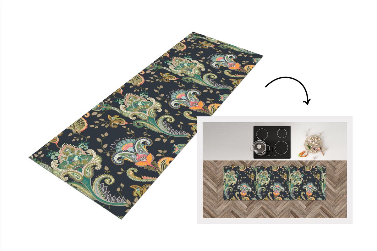 KitchenYeah Keukenloper - Loper keuken - Bloemen - Chic - Vintage - Bohemian - Patroon - 150x50 cm - Keukenloper vinyl Multicolor