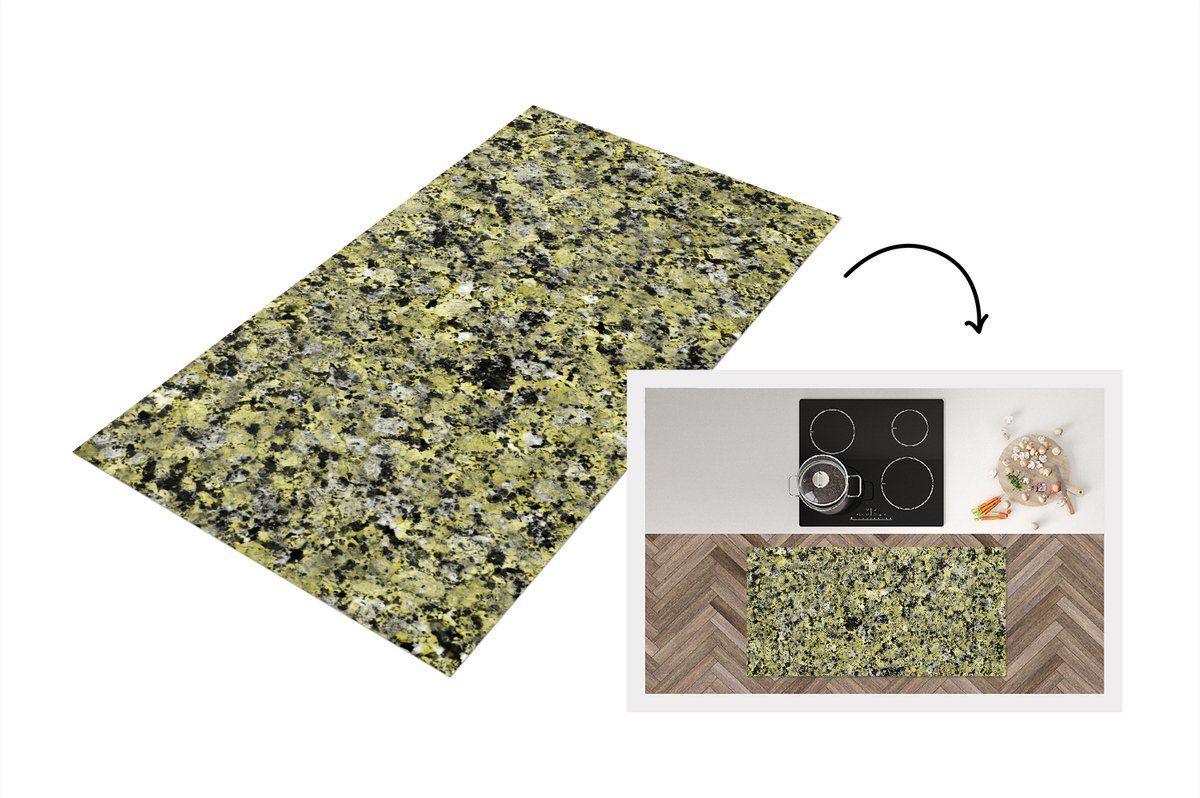 KitchenYeah Keukenloper - Loper keuken - Groen - Keien - Graniet - 120x60 cm - Keukenloper vinyl Multicolor