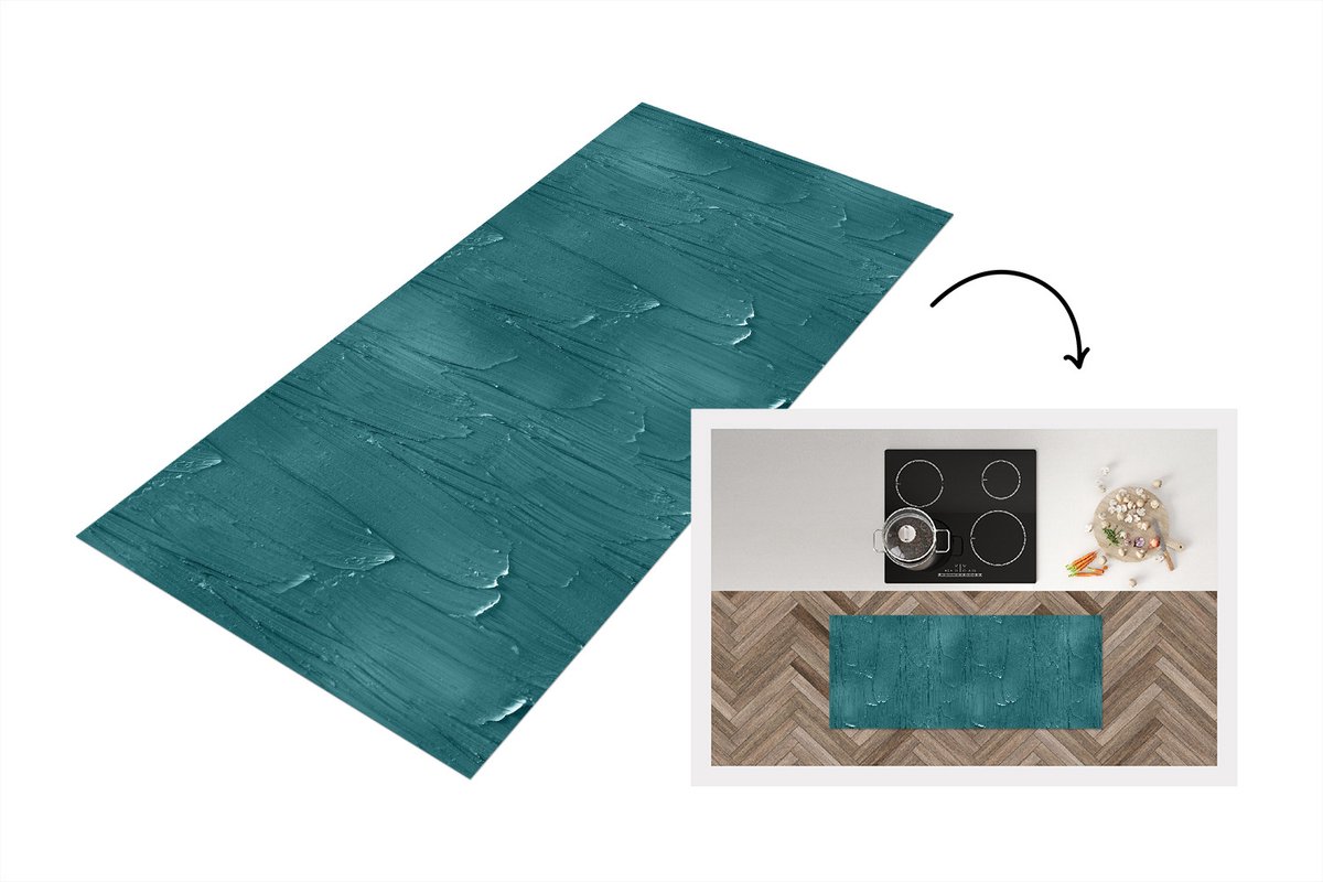 KitchenYeah Keukenloper - Loper keuken - Verf - Turquoise - Abstract - Keukenloper vinyl Multicolor