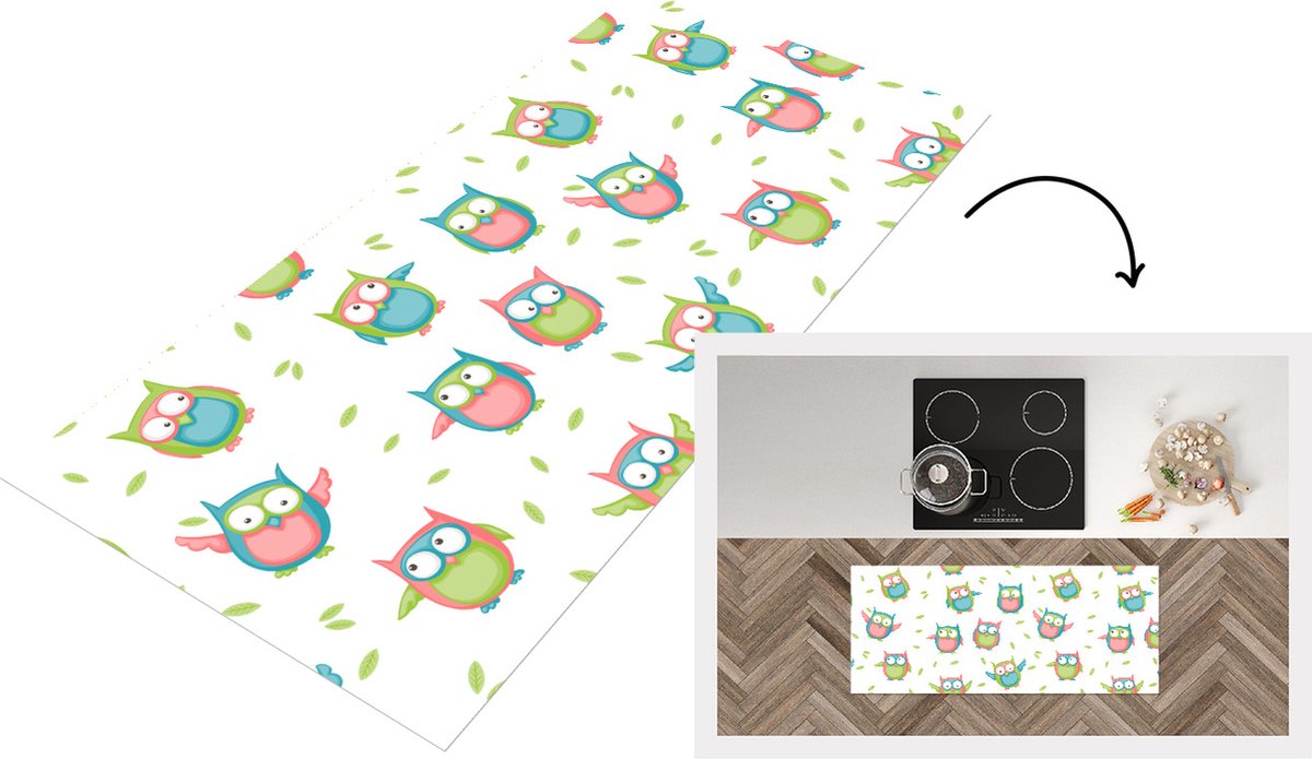 KitchenYeah Keukenloper - Loper keuken - Uilen - Patronen - Kinderen - 120x50 cm - Keukenloper vinyl Multicolor