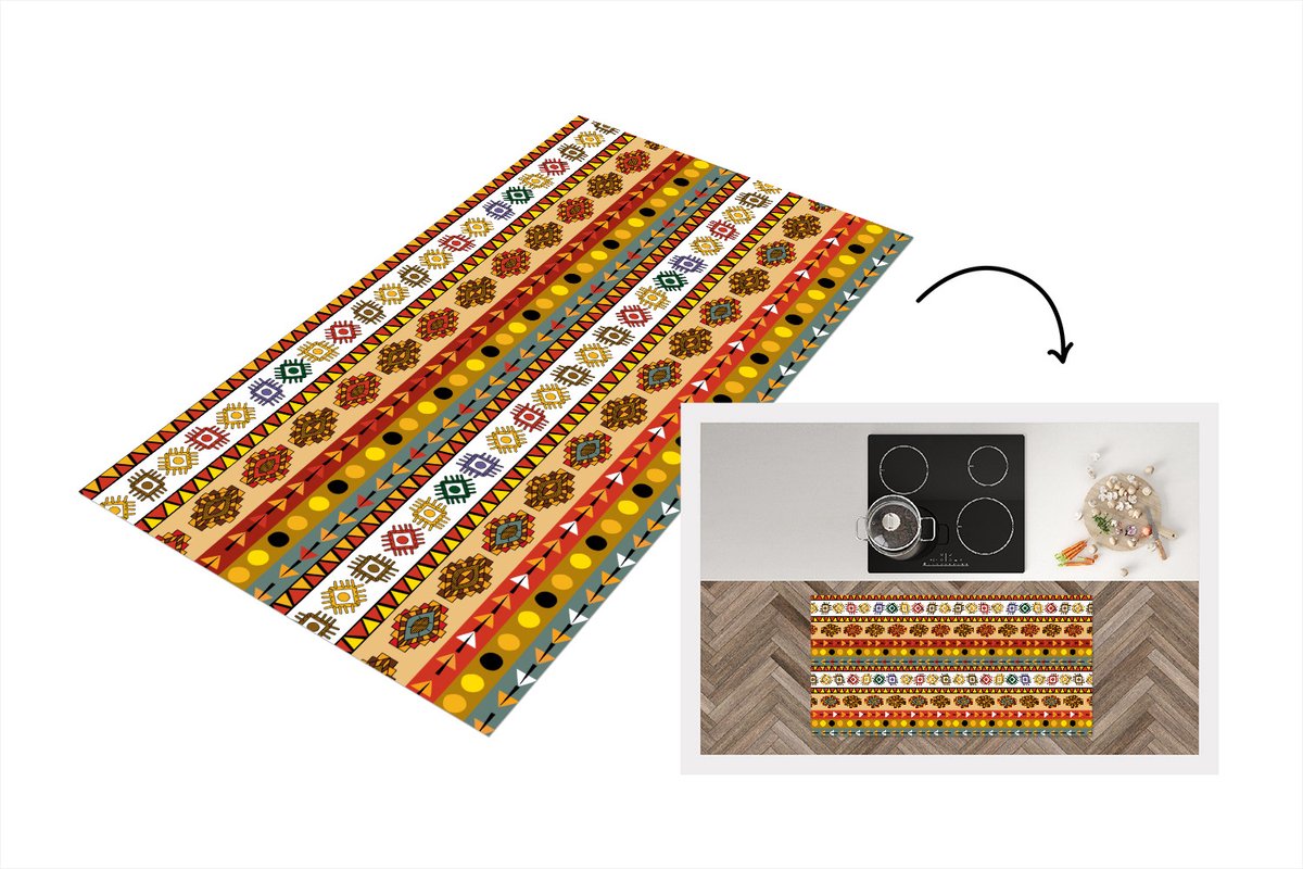 KitchenYeah Keukenloper - Loper keuken - Maya - Patroon - Latijns Amerika - 120x60 cm - Keukenloper vinyl Multicolor