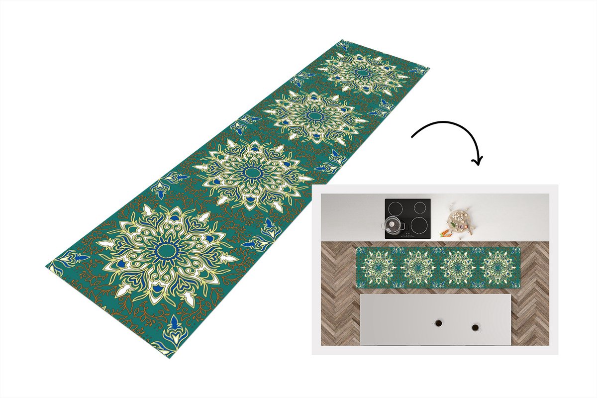 KitchenYeah Keukenloper - Loper keuken - Mandala - Patronen - Zen - 200x50 cm - Keukenloper vinyl Multicolor