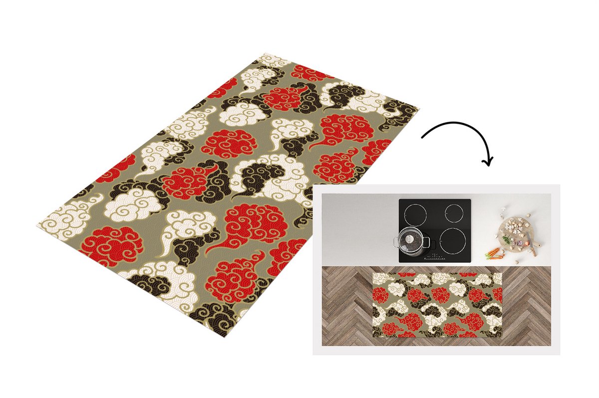 KitchenYeah Keukenloper - Loper keuken - Wolken - Azië - Patroon - Japan - 120x60 cm - Keukenloper vinyl Multicolor