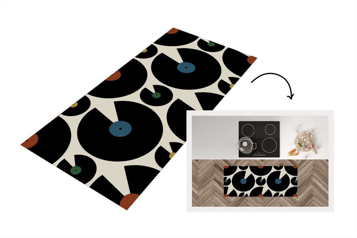 KitchenYeah Keukenloper - Loper keuken - Muziek - Platen - Patronen - 120x50 cm - Keukenloper vinyl Multicolor