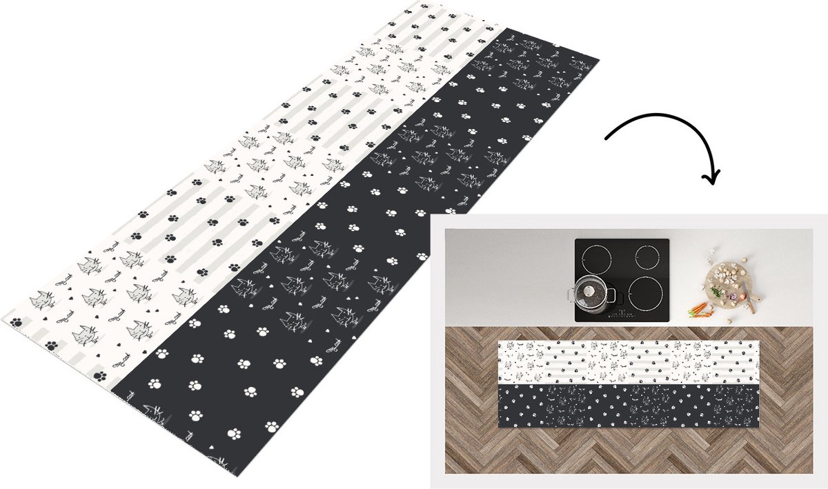 KitchenYeah Keukenloper - Loper keuken - Katten - Pootjes - Patronen - Huisdier - 150x50 cm - Keukenloper vinyl Multicolor