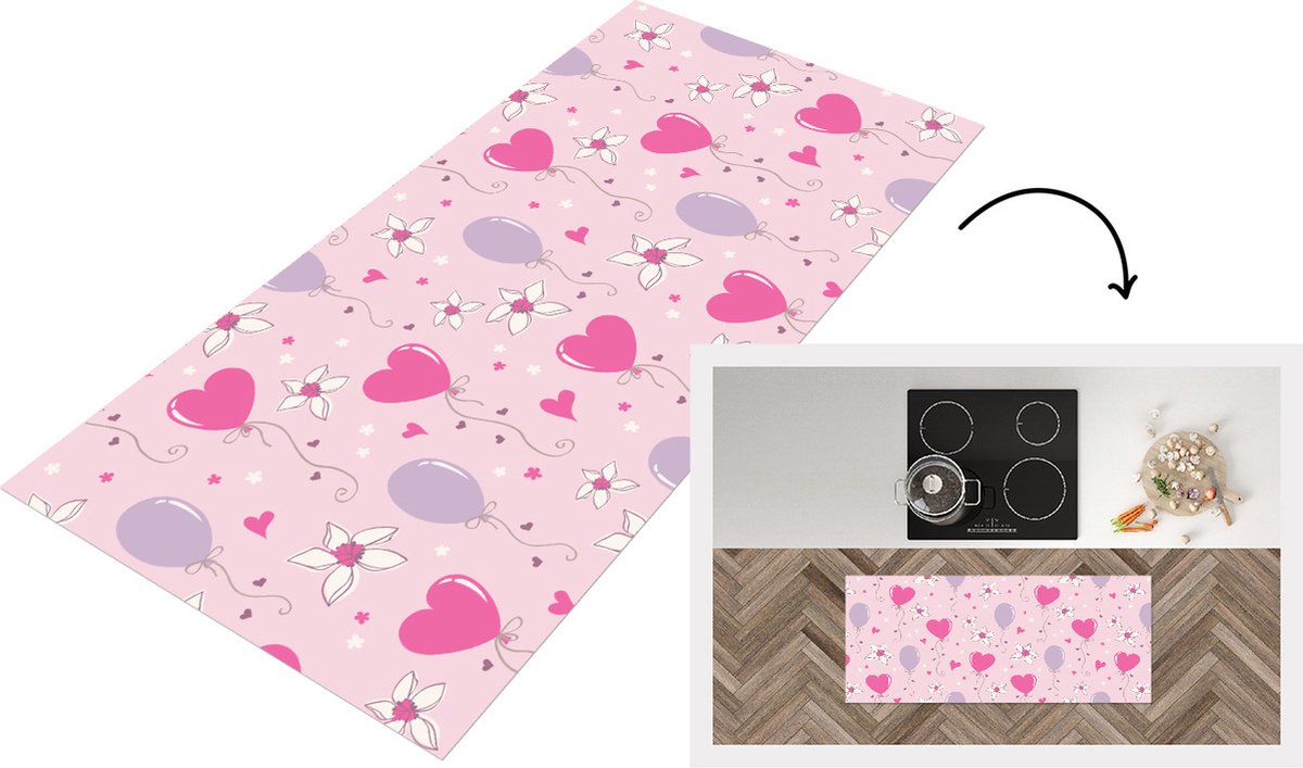 KitchenYeah Keukenloper - Loper keuken - Ballon - Patronen - Roze - 120x50 cm - Keukenloper vinyl Multicolor