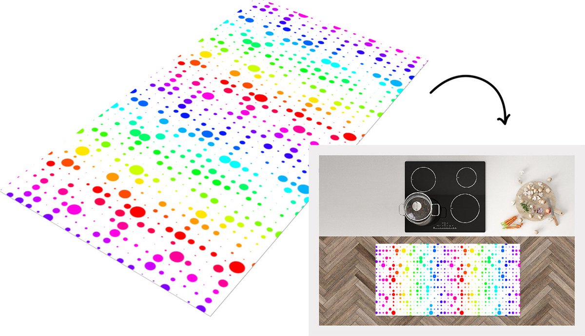 KitchenYeah Keukenloper - Loper keuken - Regenboog - Patronen - Confetti - Neon - 120x60 cm - Keukenloper vinyl Multicolor