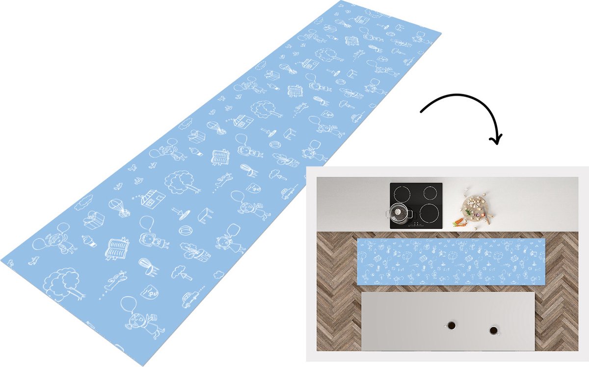 KitchenYeah Keukenloper - Loper keuken - Patronen - Geboorte - Blauw - Keukenloper vinyl, foto 5