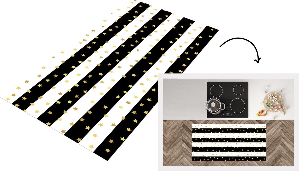 KitchenYeah Keukenloper - Loper keuken - Sterren - Goud - Confetti - Patronen - 120x60 cm - Keukenloper vinyl Multicolor