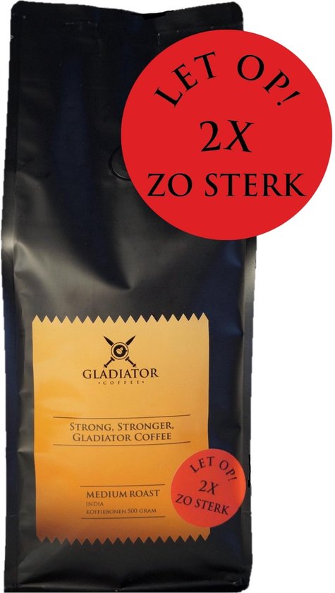 Gladiator Coffee | 2x zo sterke koffie | Koffiebonen | Zak 500 gram | Dark Roast | Voor koffie, cappuccino of espresso | Voor koffiemachines, koffiezetapparaat, koffiemachine met bonen, percolator, french press, filterapparaat en Mokkapot