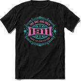 1911 The One And Only | Feest Kado T-Shirt Heren - Dames | Cobalt - Licht Roze | Perfect Verjaardag Cadeau Shirt | Grappige Spreuken - Zinnen - Teksten | Maat M