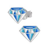 Oorbellen meisjes zilver | Zilveren oorstekers, blauwwitte diamant