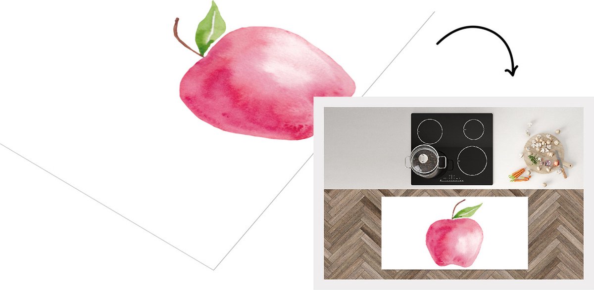KitchenYeah Keukenloper - Loper keuken - Appel - Aquarelverf - Wit - 120x60 cm - Keukenloper vinyl Multicolor