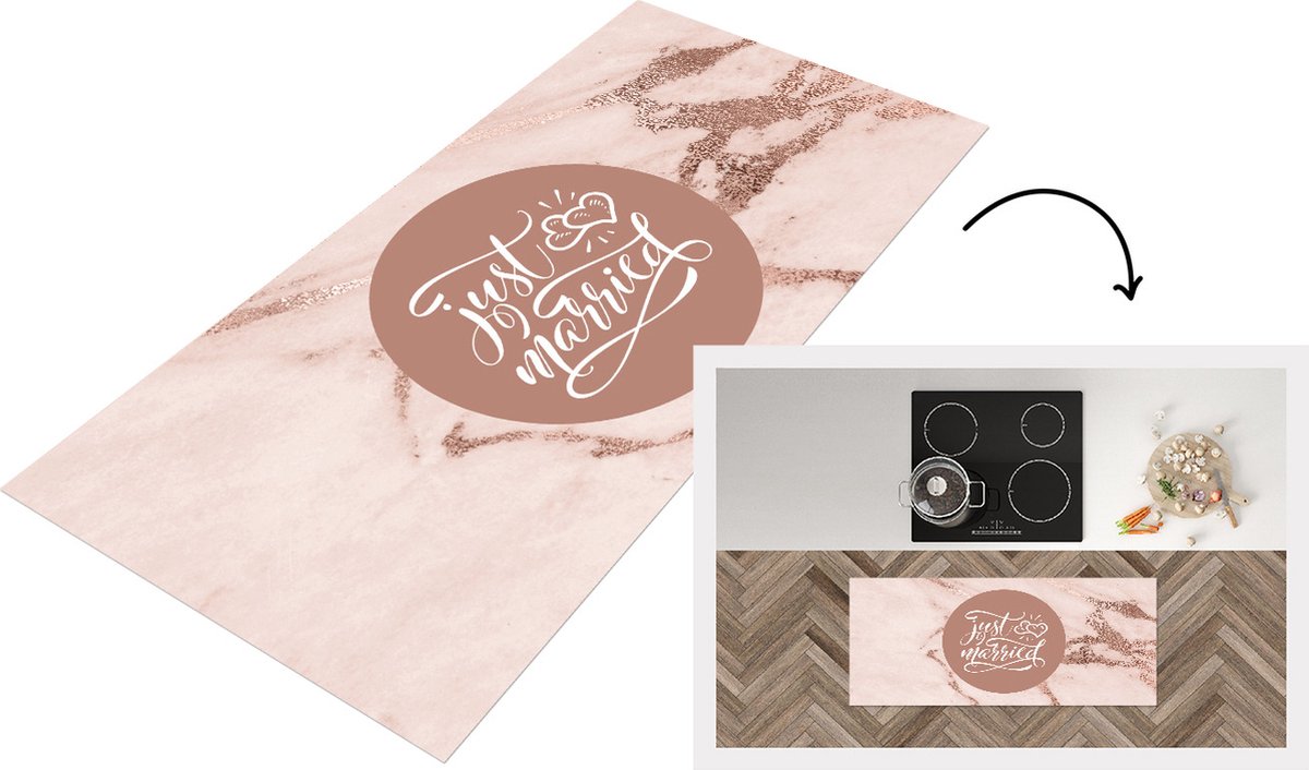 KitchenYeah Keukenloper - Loper keuken - Just married - Quotes - Spreuken - Trouwen - 120x50 cm - Keukenloper vinyl Multicolor