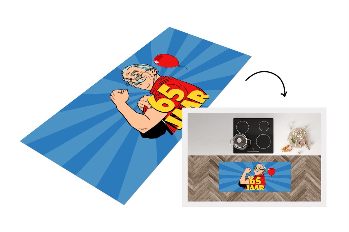 KitchenYeah Keukenloper - Loper keuken - Verjaardag - Man - 65 Jaar - 120x50 cm - Keukenloper vinyl Multicolor
