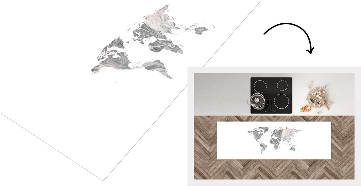 KitchenYeah Keukenloper - Loper keuken - Wereldkaart - Agaat - Grijs - Keukenloper vinyl Multicolor