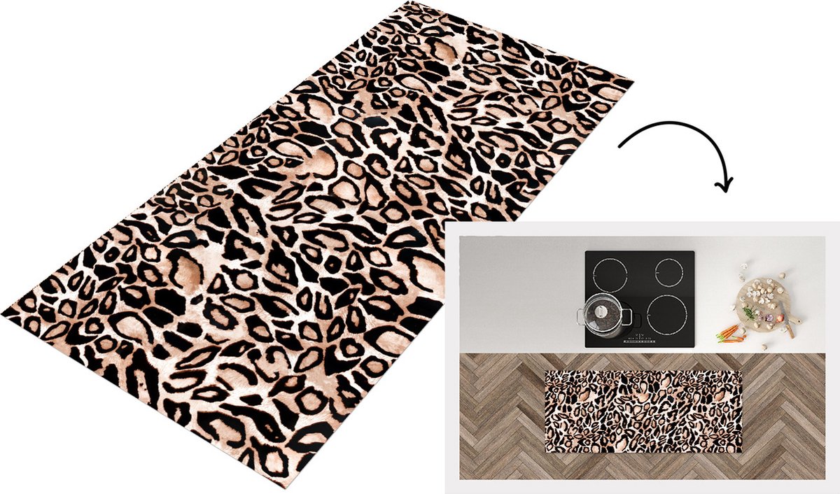 KitchenYeah Keukenloper - Loper keuken - Panterprint - Zwart - Bruin - Keukenloper vinyl Multicolor
