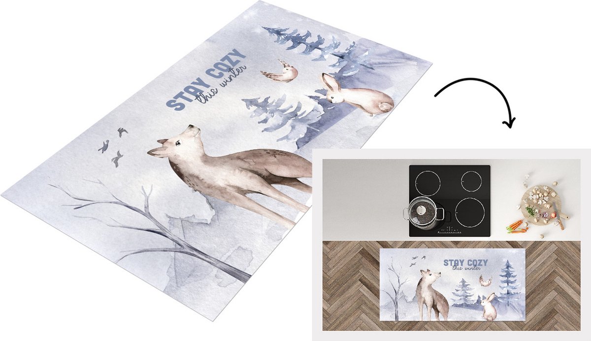 KitchenYeah Keukenloper - Loper keuken - Winter - Quote - Bos - 120x60 cm - Keukenloper vinyl Multicolor