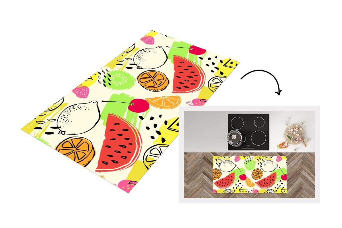 KitchenYeah Keukenloper - Loper keuken - Fruit - Sjablonen - Verf - 120x60 cm - Keukenloper vinyl Multicolor