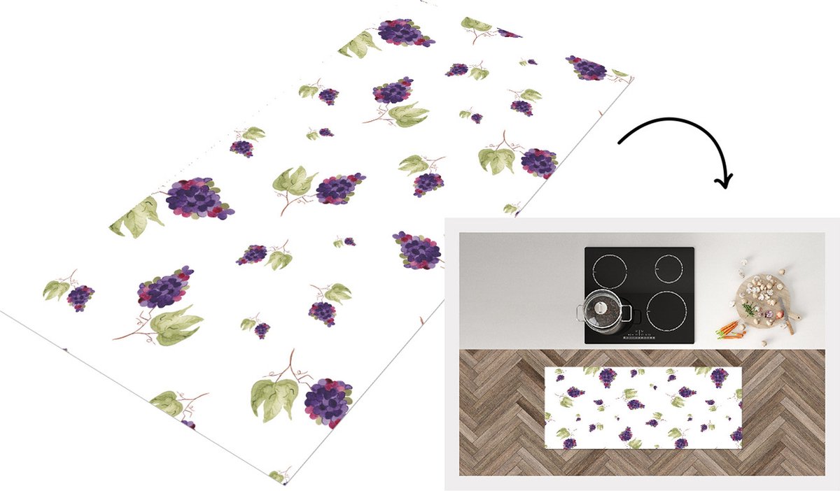 KitchenYeah Keukenloper - Loper keuken - Druiven - Aquarelverf - Sjablonen - 120x50 cm - Keukenloper vinyl Multicolor