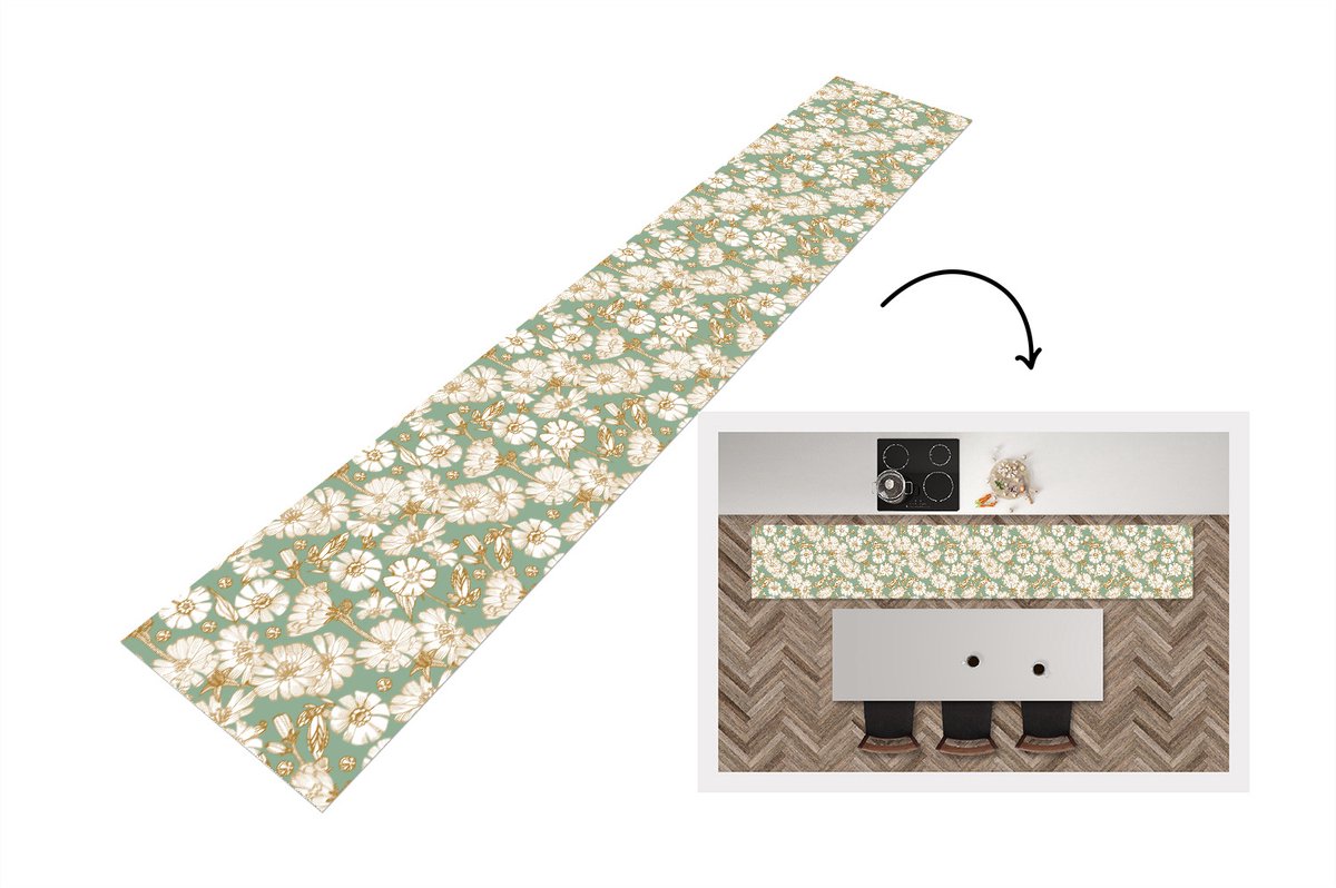 KitchenYeah Keukenloper - Loper keuken - Bloem - Art nouveau - Design - 300x50 cm - Keukenloper vinyl Multicolor