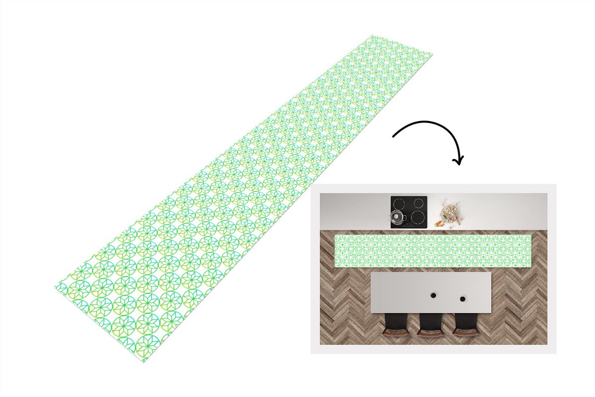 KitchenYeah Keukenloper - Loper keuken - Groen - Sterren - Patronen - Cirkel - 300x50 cm - Keukenloper vinyl Multicolor