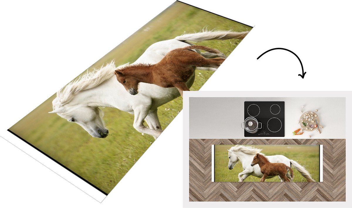 KitchenYeah Keukenloper - Loper keuken - Paarden - Dieren - Gras - 180x60 cm - Keukenloper vinyl Multicolor