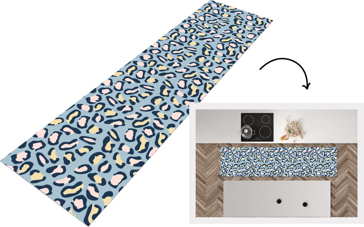KitchenYeah Keukenloper - Loper keuken - Panterprint - Pastel - Patronen - 200x50 cm - Keukenloper vinyl Multicolor