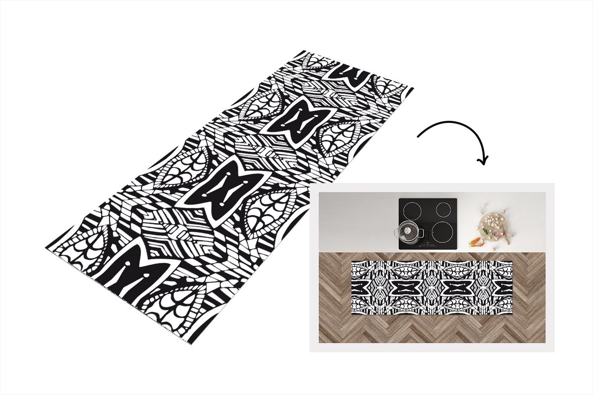 KitchenYeah Keukenloper - Loper keuken - Patronen - Contrast - Geometrisch - 180x60 cm - Keukenloper vinyl Multicolor