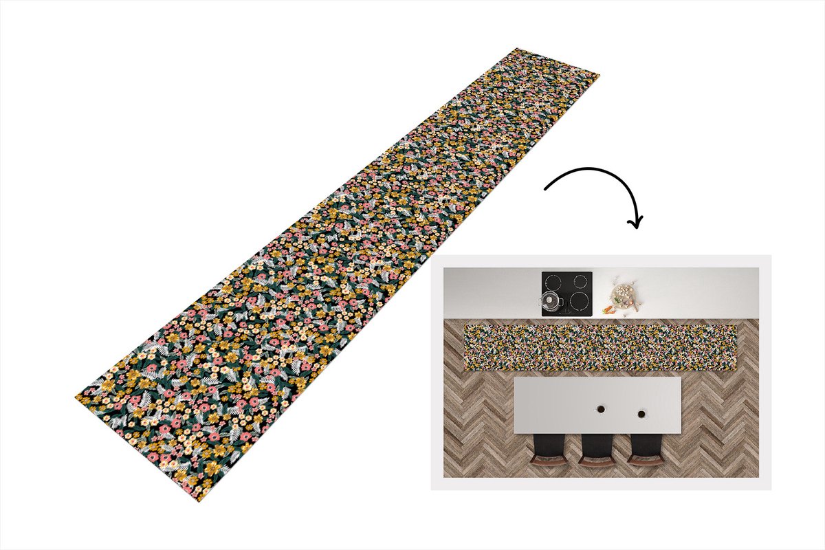 KitchenYeah Keukenloper - Loper keuken - Bloemen - Regenboog - Patronen - 300x50 cm - Keukenloper vinyl Multicolor