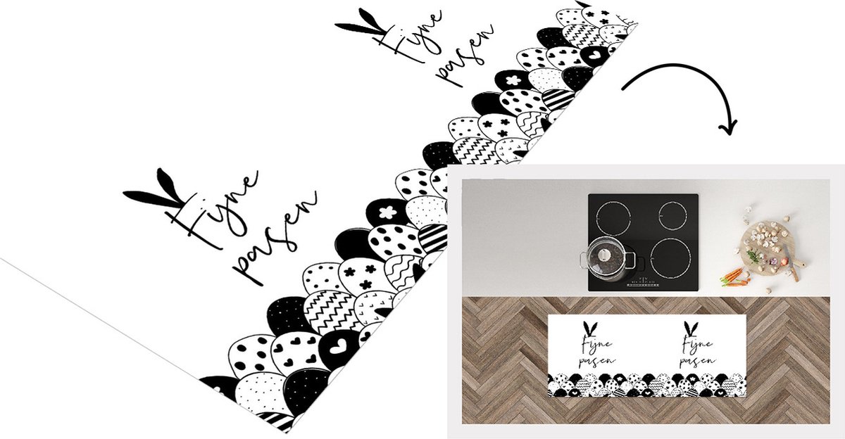 KitchenYeah Keukenloper - Loper keuken - Quote - Paaseieren - Pasen - Zwart wit - 120x50 cm - Keukenloper vinyl Zwart; Wit