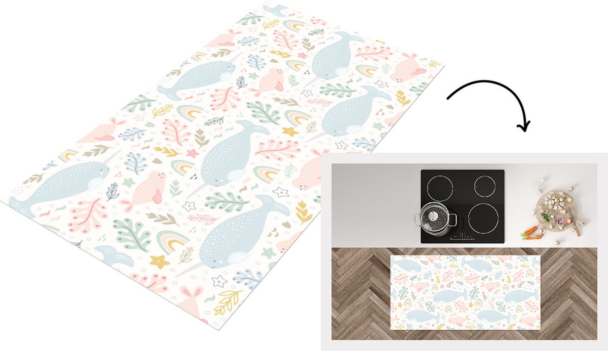 KitchenYeah Keukenloper - Loper keuken - Narwal - Zeehond - Regenboog - Dieren - Keukenloper vinyl multicolor, foto 5